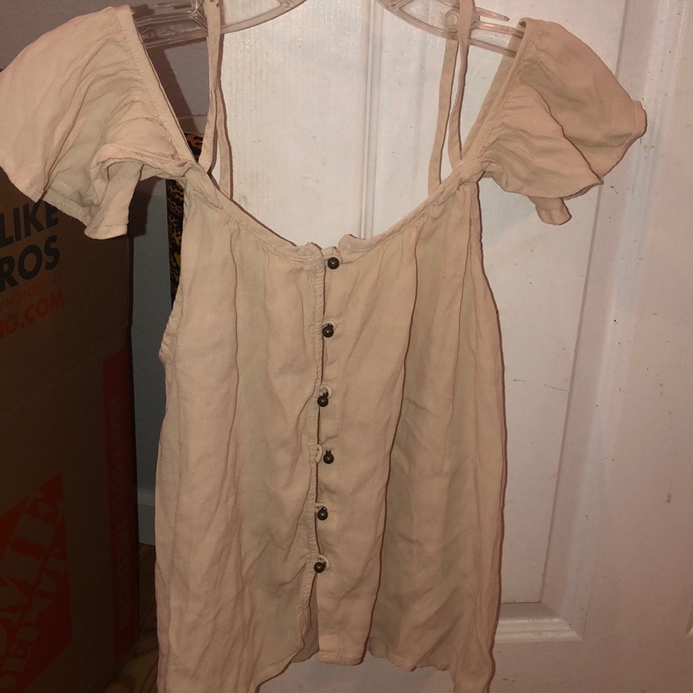 Spaghetti strap off the shoulder button up